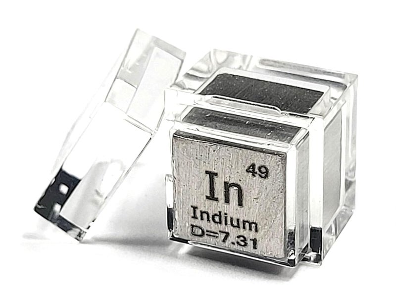 Crystal 0.39" 10mm Soft Indium Metal Cube in up to 99.9% Pure Periodic Table Element Engraved Density Collection Science Education Display Block Cube + Acrylic Case Box - 1PC - Image 1